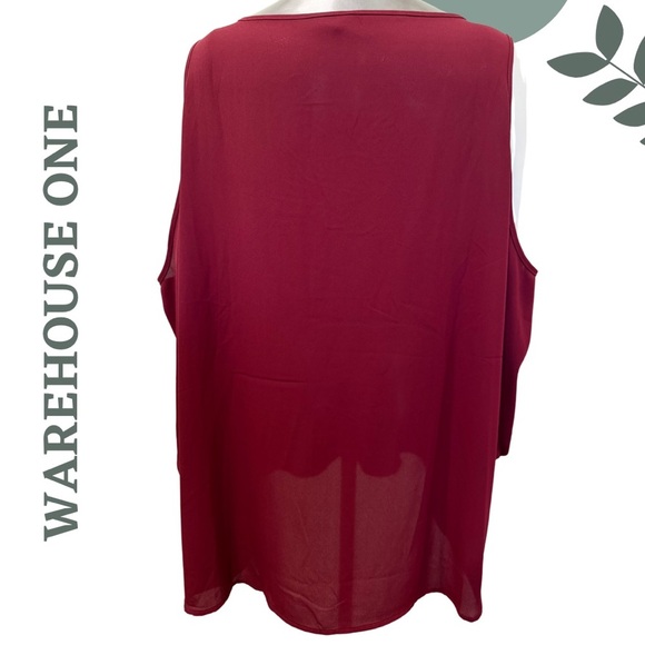 🛍️3/ $40 Warehouse One Burgundy Cold Shoulder Blouse Long Sleeve Plus Size XXXL - Picture 3 of 5